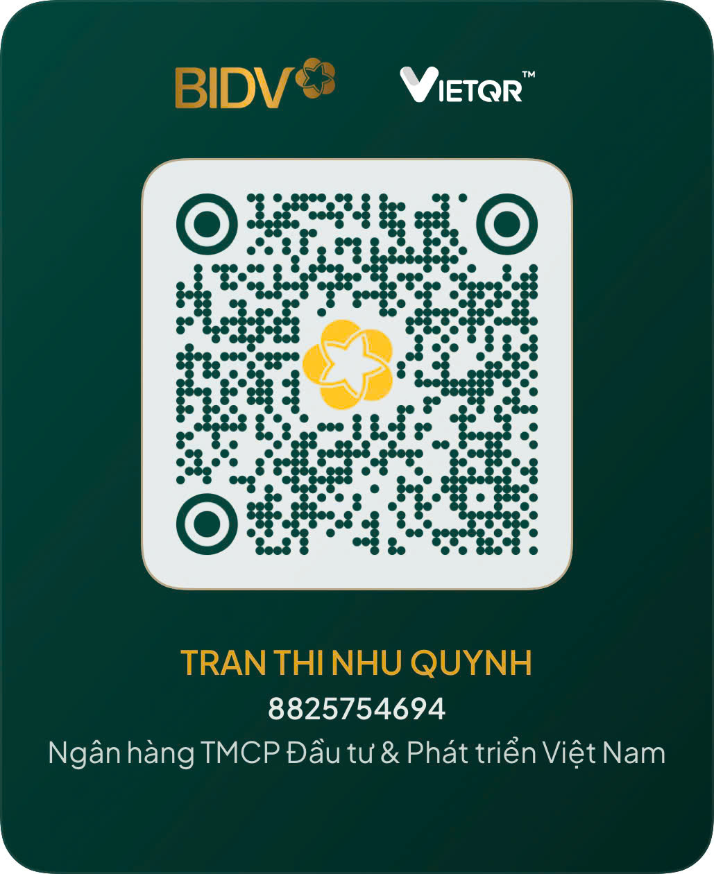 QR chuyển khoản — TRAN THI NHU QUYNH — BIDV